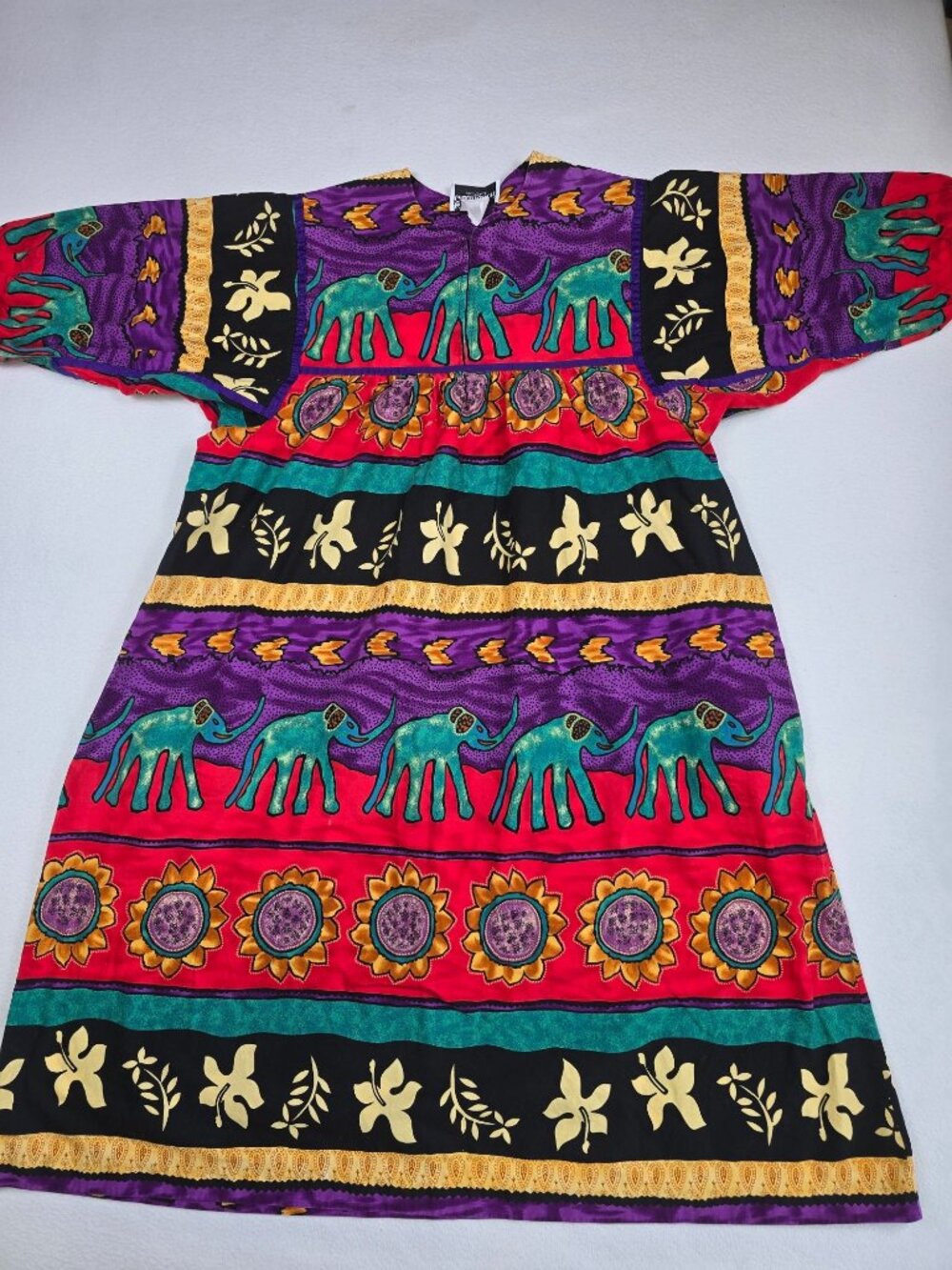 Vintage 90s Medium Krist Gudnason  Bohemian Dress Kaftan Elephant Print
